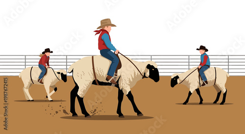 Children Participating in Mutton Busting Sheep Riding Rodeo Event