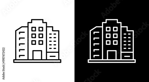 Head Office Outline White Icon Set Design