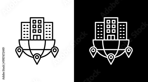 Branch Office Outline White Icon Set Design