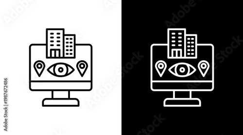 Remote Monitoring Outline White Icon Set Design