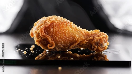 Close-up shot of crispy fried chicken legs and wings on a plate
