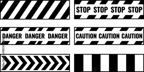 Black and white caution stop danger and arrow stripe vector banners