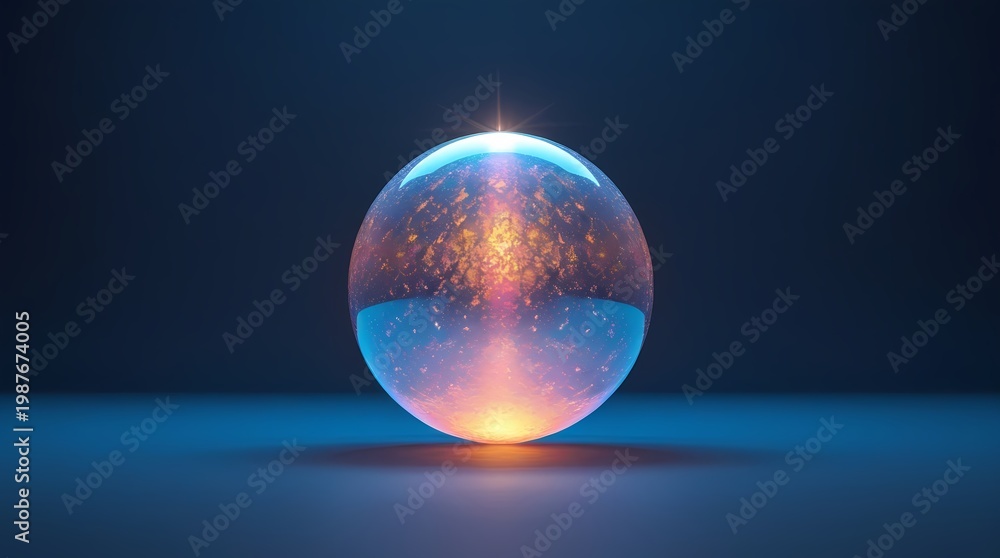 Fototapeta premium Glowing Abstract Sphere with Sparkling Light Particles Isolated on Deep Blue Background