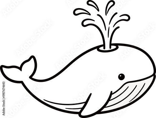 Simple line drawing of a whale with water spouting from its blowhole