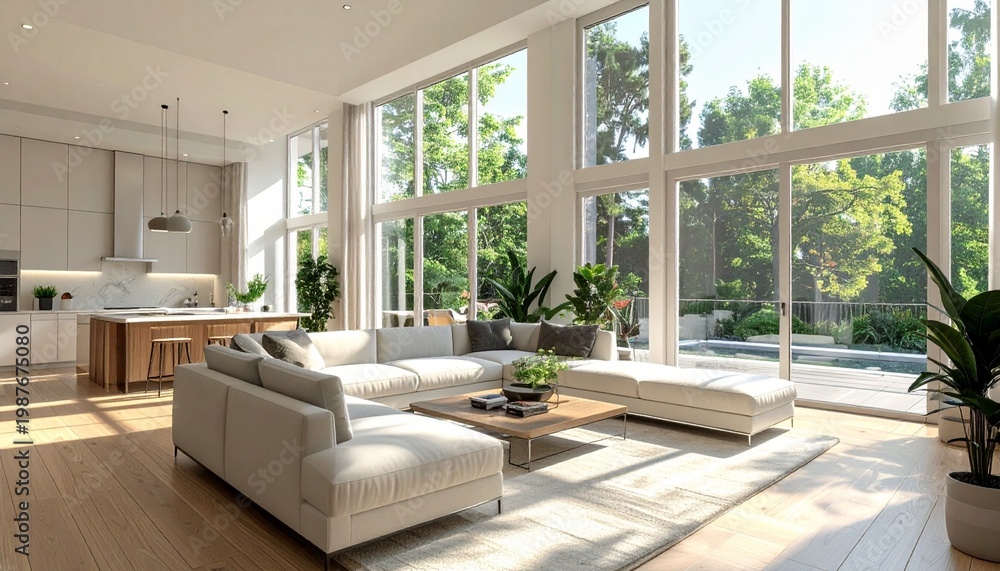 Fototapeta premium Modern living room with white sofa.