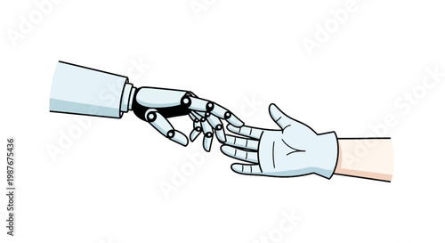 Robotic and Human Hands Touching Concept of AI and Future