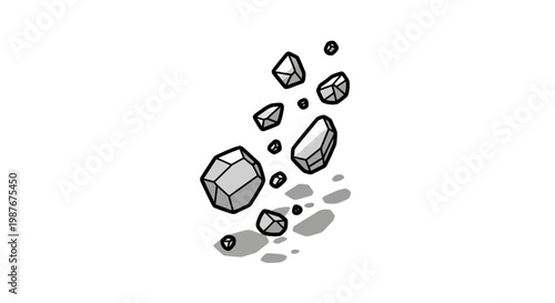 Isometric Vector Illustration of Falling Grey Rocks and Stones