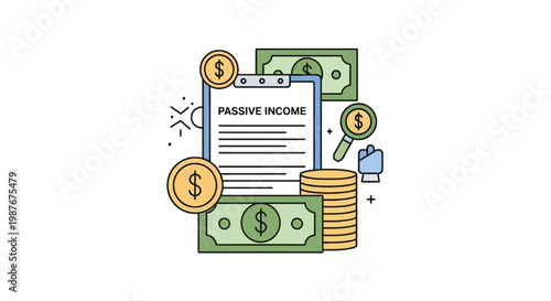 Passive Income Concept Vector Illustration with Money and Coins
