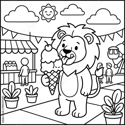 Fotografía Bold and Easy Lion Coloring Page - Cozy Moment Cute Kawaii Wild Animal Minimalis