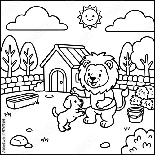 Quadro su tela Bold and Easy Lion Coloring Page - Cozy Moment Cute Kawaii Wild Animal Minimalis