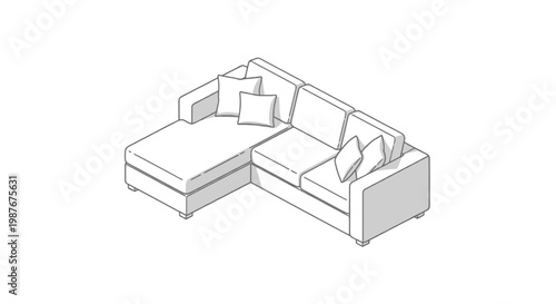 Modern L-shaped sectional sofa isometric vector illustration