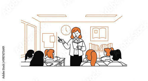 Teacher instructing students in a classroom vector illustration