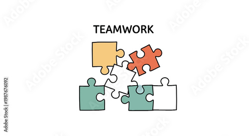 Business Teamwork Concept Illustration with Colorful Jigsaw Puzzle