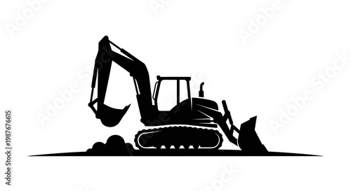 Heavy Excavator Backhoe Loader Vector Silhouette