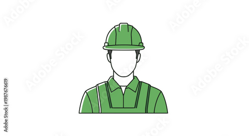 Industrial Worker in Green Uniform and Hard Hat Vector Illustration