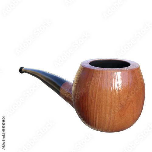 Wooden smoking pipe with dark stem and bowl isolated on white background