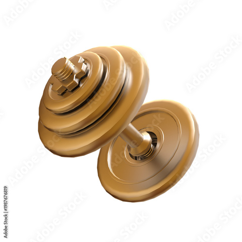 Golden dumbbell weight for fitness and exercise with circular plates