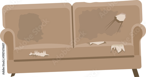 壊れて使えないソファーのイメージイラスト