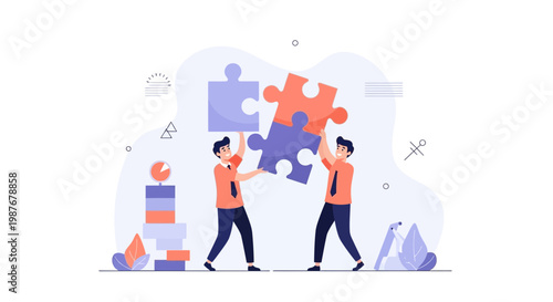 Teamwork puzzle solution, business people connecting pieces for success, strategy and collaboration
