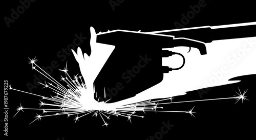 Silhouette of Industrial Welding Tool with Bright Sparks Illustration
