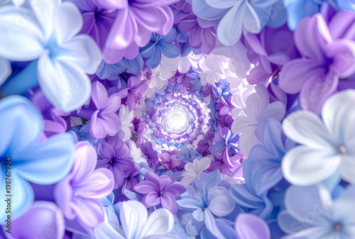 青と紫と白の花のトルネード