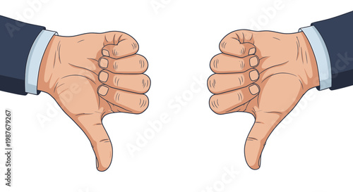 Businessmen Hands Showing Thumbs Down Gesture Vector Illustration