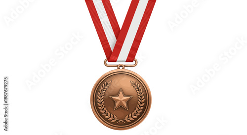 Bronze Medal with Star and Laurel Wreath on Ribbon Illustration