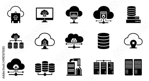 Cloud Computing and Data Center Network Infrastructure Icon Set
