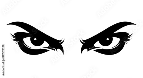 Intense Angry Eyes Vector Illustration Black and White Mascot Art