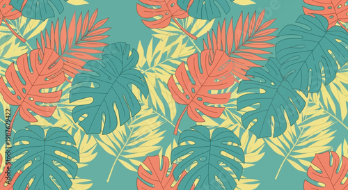 Vibrant tropical leaves seamless pattern, a perfect summer holiday background template for exotic designs