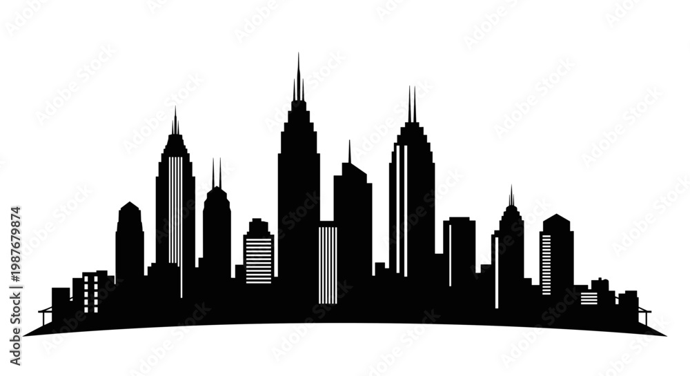Obraz premium Black silhouette of city skyscrapers 1.