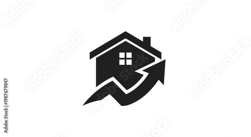 Black house with arrow logo symbol.