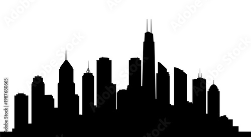 Chicago City Skyline Urban Silhouette Downtown.