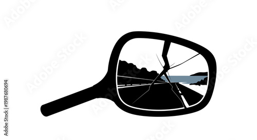 Broken Car Side Mirror Reflection Illustration