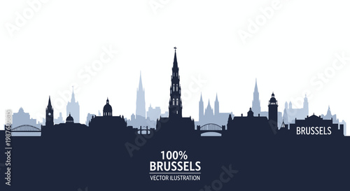 Brussels Belgium City Skyline Silhouette Vector Illustration