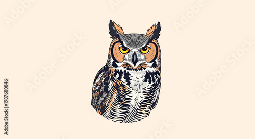 Detailed Great Horned Owl Vector Illustration