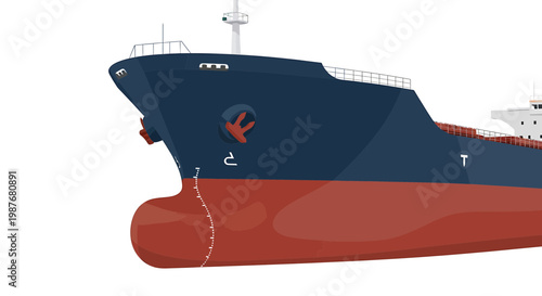 Large Cargo Ship Bow with Bulbous Bow Vector Illustration