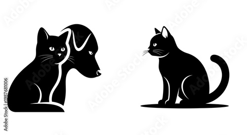 Minimalist Cat and Dog Pet Silhouette Vector Illustration Set