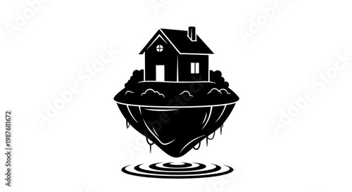 House on Cliff with Water Below.