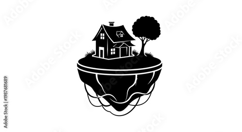 House on a floating island landscape.