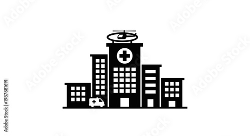 Hospital Building with Helipad on Roof.