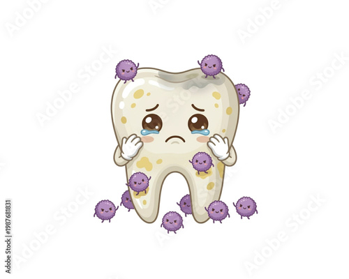 Unhappy Tooth Crying from Bacterial Attack