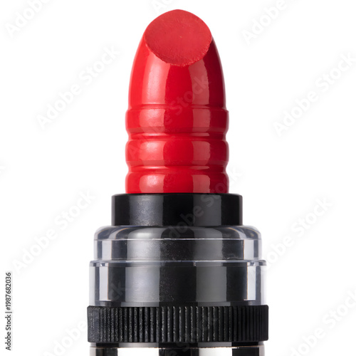 Premium cosmetic lipstick tube open with smooth creamy texture. Isolated transparent background, perfect for beauty advertising, makeup branding, product catalogs, packaging mockups, and cosmetics