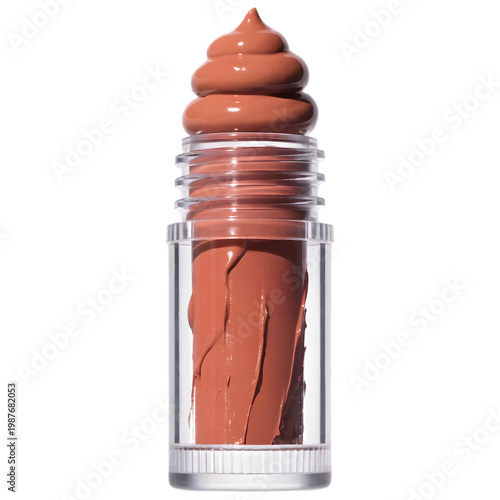 Premium cosmetic lipstick tube open with smooth creamy texture. Isolated transparent background, perfect for beauty advertising, makeup branding, product catalogs, packaging mockups, and cosmetics