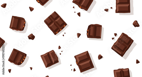 Broken Dark Chocolate Pieces with Hazelnuts Vector Illustration