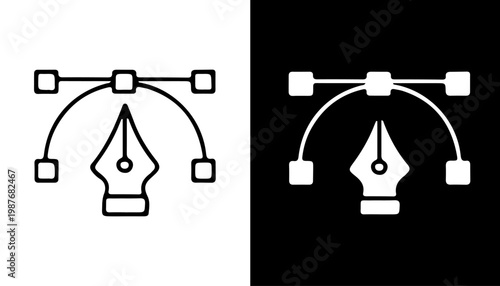 Vector Design Icon: A sleek vector design icon, illustrating a pen tool with bezier curves, presented in both light and dark mode versions.