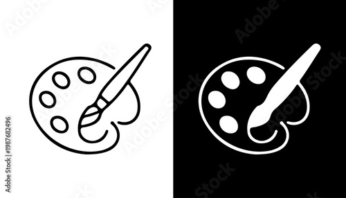 Artistic Expression: A minimalist outline of a painter's palette and brush, a symbol of creativity and artistic endeavor. The image showcases the core tools of painting.