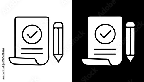Approval Icon: Clean lines define a checklist and pencil. The composition highlights concepts of agreement.