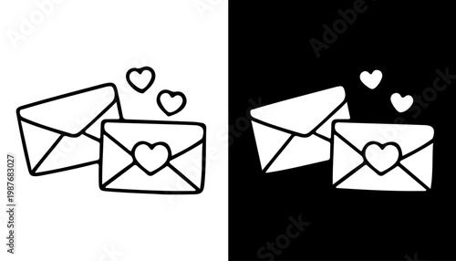 Love Letters Icon: A charming depiction of love letters, featuring envelopes adorned with hearts, floating gently to express feelings of affection and romance. 