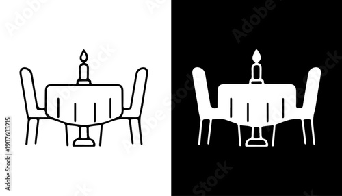Elegant Table Setting: A refined illustration showcasing a round dining table adorned with a tablecloth and a central candle, complemented by chairs.